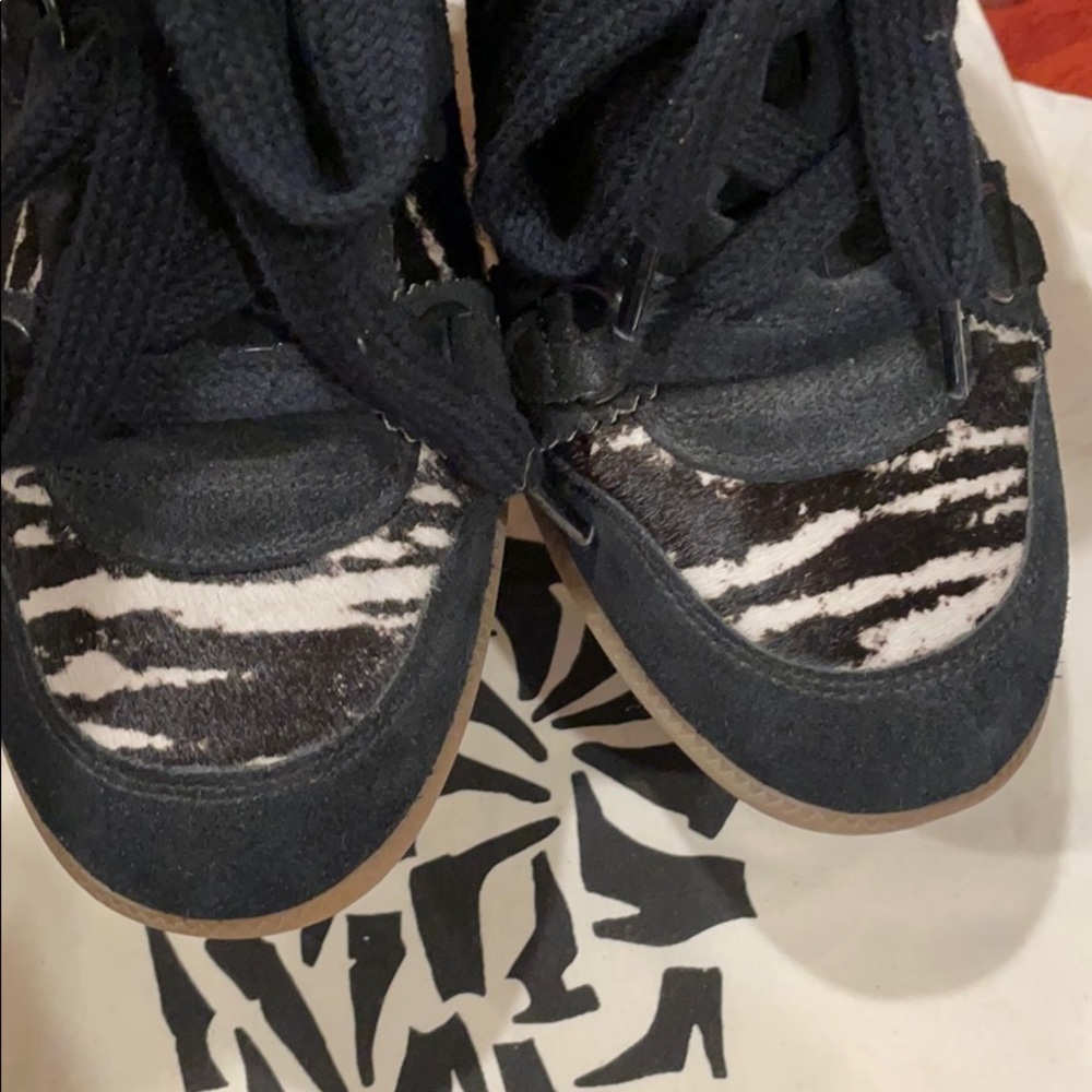 Isabel Marant Black Suede Wedge Sneakers with Zebra Print - Picture 4 of 6